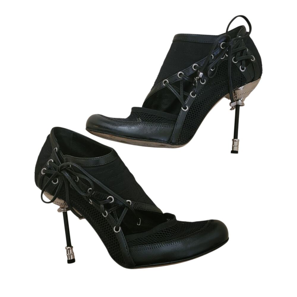 Christian Dior Vintage Galliano Runway Fencing Bottine Lace-Up Heels IT 36.5 6.5